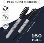 Thenshop 160 Pack Black Permanent Markers Bulk - Fine Point Permanent Marker Quick Drying Waterproof Pens for Doodling Writing Marking Classroom Work on Wood Metal Stone Glass, Office School Supplies