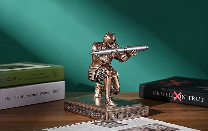 HDMbigmi Knight Pen Holder Pen Stand Desk Organizers and Accessories Resin Pencil Holder as Gift with a Fancy Pen for Office and Home Desk Organizer (Bronze)