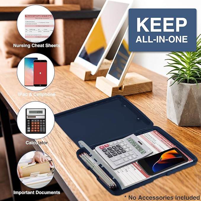 Sooez Clipboard with Storage, High Capacity Nursing Clip Board 8.5 x 11 with Pen Holder & Low Profile Clip, Plastic Clipboards Case Box, Teacher Must Haves School Office Supplies,Letter Size/ A4