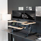 VIVO 36 inch Height Adjustable Stand Up Desk Converter, V Series, Quick Sit to Stand Tabletop Dual Monitor Riser Workstation, Light Wood Top, Black Frame, DESK-V000VO