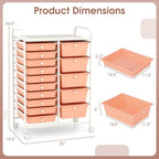 DORTALA 15-Drawer Rolling Storage Cart with Drawers, Rolling Utility Cart w/Removable Drawers & Universal Wheels, Tools Scrapbook Paper Organizer for School, Office, Home, Classroom (Light Pink)