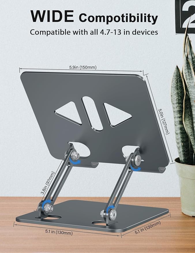 Aoviho Adjustable Tablet Stand Holder for Desk, Desktop Tablet Holder, Foldable Aluminum Tablet Mount for iPad pro 12.9, iPad Air Mini, Samsung Galaxy Tabs Z Fold Kindle Fire,4-12 inch, Grey