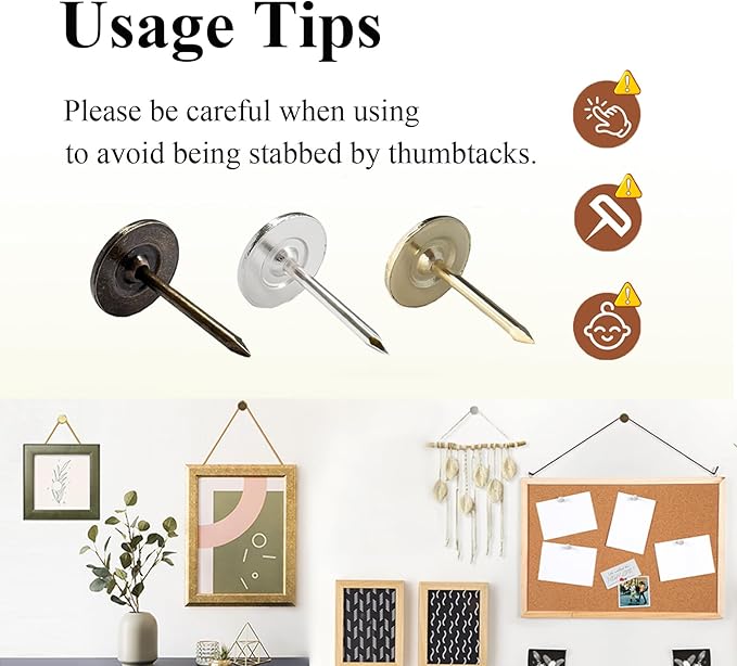 Galdexi 100pcs Upholstery Thumb Tacks for Wall, 7/16 Inch Heavy Duty Flat Head Push Pins, Decorative Long Wall Tacks Nails for Office Home Furniture Decor Fabric Wooden Photo, Bronze