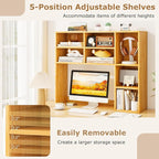 Tangkula Desktop Bookshelf, 37" Countertop Storage Hutch with 7 Cubes & 3 Adjustable Shelves, 3-Tier Desk Display Rack Organizer, Multipurpose Wood Desktop Hutch for Dorm Home Office (Burlywood)