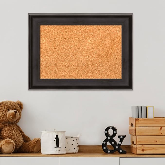Amanti Art Natural Cork Board for Wall, 16x22 Vision Board with Black Wood Frame, Small Corkboard Office Decor for Home Organization, Casual Corkboard Pinboard to Display Items for Home Organization