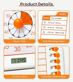 3-in-1 Visual ADHD Timer for Kids & Adults with Planning Board, Task Timer, Chore Chart & Visual Schedule Planner, Autism & ADHD Tools with Checklist for Homeschool Supplies, Home, School