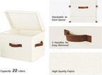 StorageWorks Fabric Storage Bins with Lid, Decorative Storage Boxes for Shelves, Stackable Closet Organizer Basket with Handles, Large, Ivory White, 2-Pack