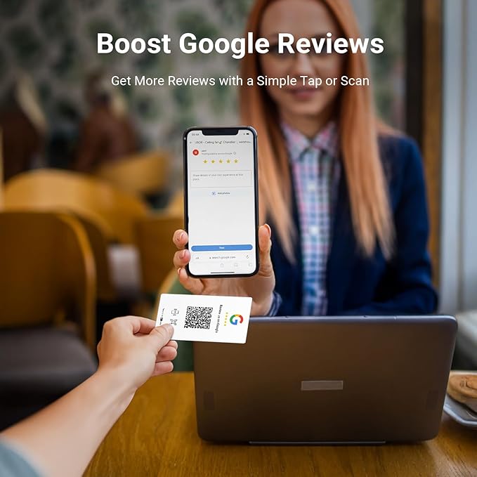 HotLabel Review Stand 3-Pack + Bonus Review Tap Card 3-Pack + For Boosting Business Reviews + White + NFC Tap & QR Code + Supports 2 Different Stores or Same + No App/No Subscription