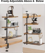 ART-GIFTREE 3 Tiers Clamp On Desk Shelf, 360¡ã Angle Adjustable Desktop Shelf Organizer for Home Office Gaming Room, No Drill Desk Extender Adapt to 0.4-2.16 inches Table Thick, Black Brown