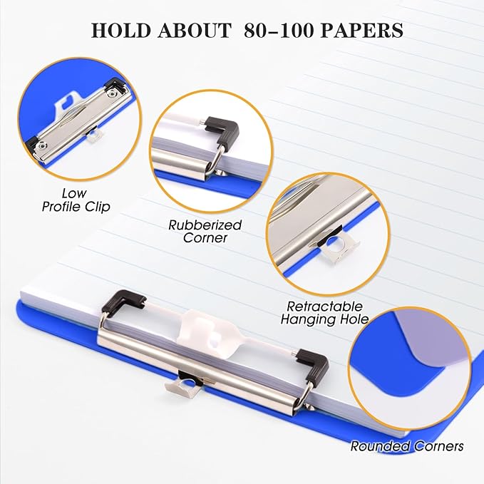 TFDLCG zm 6 PCS Clipboards Bulk with Pen Holder,Standard A4 Letter Size,Plastic Clip Boards 8.5x11 Heavy Duty,Low Profile Clipboard for Men Kids Teacher,Office School Home Work,Blue