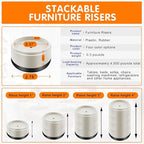 Furniture Risers Bed Risers Heavy Duty 1 inch, 2 inch, 3 inch, 4 inch Round Adjustable Bed Lifts Riser for Desk Legs Table Couch Sofa Chair Refrigerator Washing Machine (1 Inch, White, 12 Pack )