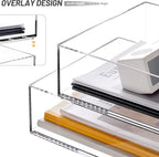 HeZone Enlarged Letter Paper Tray - Clear Acrylic Desk Organizers for Document Organization and File Storage - Stackable Office Accessories - 2 Pack (Large Tray V)