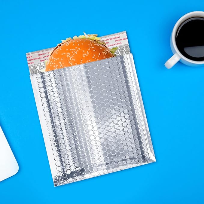 Amiff Silver Thermal Bubble Mailer, 6 x 6 Inches. 100 Pack Metallic Bubble Mailers. Self-Seal Insulated Mailers for Cold Shipping. Padded Envelopes Waterproof. Thermal Bag for Food, Cosmetics
