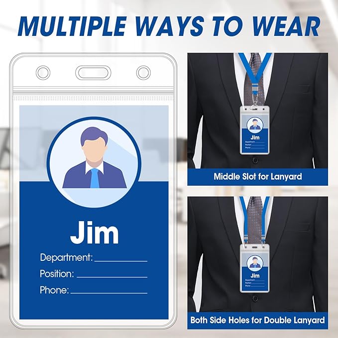 400 Pcs Vertical Badge Holders, Waterproof ID Badge Holder, Clear ID Card Holder with Resealable Zip for Proximity Cards, RFID, Credit Cards