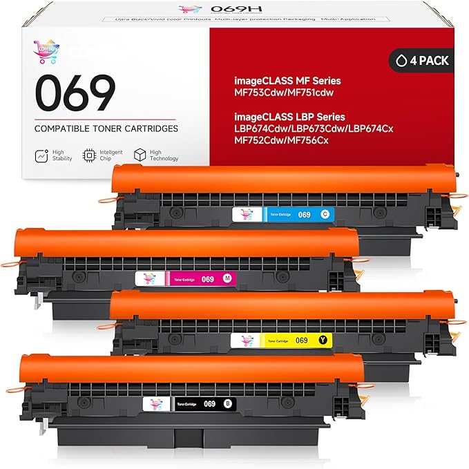 069 Toner Cartridge Set Replacement for Canon 069 Toner Cartridge 4 Pack Works for Canon Color ImageCLASS Mf753cdw MF751Cdw MF752Cdw LBP674Cdw MF752Cdw MF756Cx LBP673Cdw Printer (BK, C, Y, M)