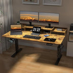 ExaDesk 63 x 30 Inch Electric Standing Desk with 2 Drawers, Adjustable Height Widened Stand Up Desk with Storage, Sit to Stand Ergonomic Workstation for Home Office, Rustic Brown