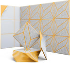 UNECHO 12 Pack 12" X 12" X 0.47" Acoustic Panels for Wall Sound Absorbing, Dual-Color P-Stripes Square Self-Adhesive Sound Panels, High Density Suitable for Multiple Scenarios(Orange+SilverGray)