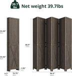 Cozy Castle Wood Room Divider, 6 Panels Folding Privacy Screen, 66.9'' Wall Divider, Barnwood Room Separator, Freestanding Partition, Temporary Wall for Decorative, Rustic Brown