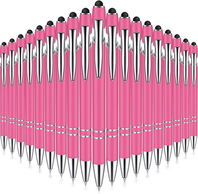 Zonon 38 Pieces Rubberized Ballpoint Pen with Stylus Tip Stylish Metal Pen Capacitive Styli with Soft Rubberized Grip, Black Ink for Most Devices(Hot Pink)