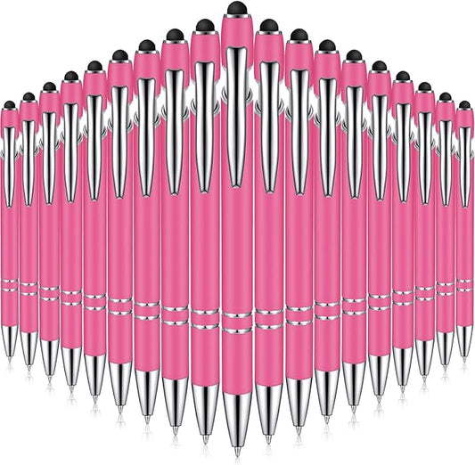 Zonon 38 Pieces Rubberized Ballpoint Pen with Stylus Tip Stylish Metal Pen Capacitive Styli with Soft Rubberized Grip, Black Ink for Most Devices(Hot Pink)