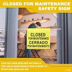 Leinuosen Closed for Maintenance Safety Sign with English and Spanish Text 27.56-51.18 Inch Expandable Yellow Commercial Hanging Doorway Safety Sign Banner for Restroom Office Hotel