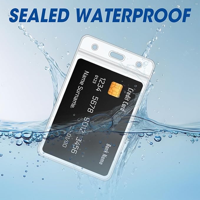 400 Pcs Vertical Badge Holders, Waterproof ID Badge Holder, Clear ID Card Holder with Resealable Zip for Proximity Cards, RFID, Credit Cards