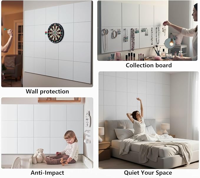 G Gamit Large Felt Wall Tiles Bulletin Board 59”x36”,Large Cork Board Alternative with 60 Pushpins,15 Pack Felt Pin Board with 112 Safe Removable Adhesive Tabs for Home Office School (White)