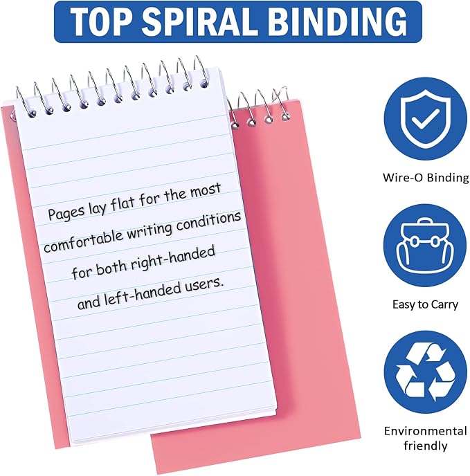 100 Pieces Spiral Memo Pads Bulk 3 x 5 Inch Small Note Pads Top Bound Lined College Ruled Paper Mini Notepad Pocket Spiral Notebooks for School Office Home Supplies, 75 Sheets (Fresh Colors)
