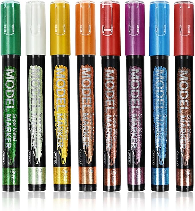 8-Color Glitter & Metallic Shimmer Acrylic Paint Markers - Chisel Tip 1-5mm, Permanent Super Golden Metallic Markers for Repairing, Model Painting, DIY Art Projects