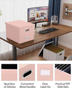 2 Pack File Storage Organizer, Portable File Box with Lid, Fit for Letter/Legal File Folder Storage, Cream-pink (Leather) Box