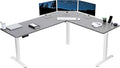 VIVO Electric Corner 75 x 63 inch L-Shaped Standing Desk, Memory Height Adjustment, Dark Gray Top White Frame, DESK-E3CTWG-75