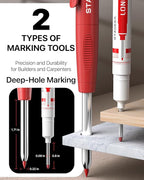 STAGEEK Carpenter Pencils Set with Sharpener, Heavy Duty Woodworking Tools with 13 Refills (Red, Black, Yellow), Construction Pencil and Deep Hole Long Nib Marker Pen for Architect Marking with Case