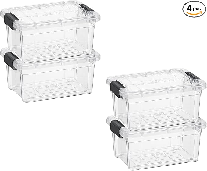 Superio Mini Storage Container Plastic Crayon Box Art Supplies and Sewing Case Stackable Clear Small Organizer for Beads, Stationery, Chalk, and Food, 1.05 Quart, 4 Pack