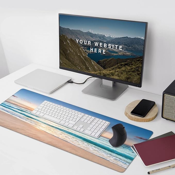 Gaming Mouse Pad,Large Mouse Pads for Desk,Non-Slip Rubber Base Extended Mousepad,XXL Keyboard Mouse Mat,Stitched Edges Computer Keyboard Desk Pad,35.4x15.8inch,Beach Sunrise