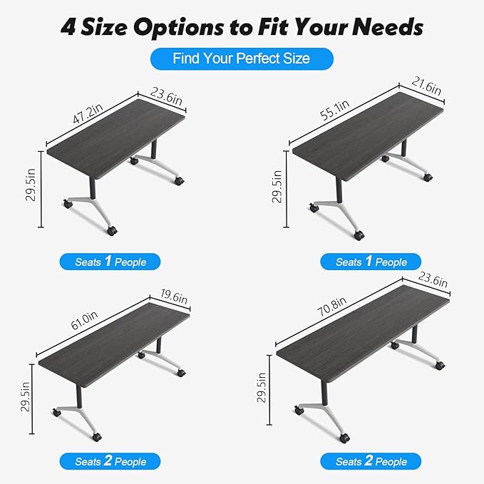 Goakwwuz Conference Room Table, Folding Conference Tables,Thicken Grey Tabletop,Flip Top Wooden Seminar Meeting Room Table for Conference Room Offices (4, Grey, 55.1”)