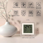 VOILEIPAGI Small Clock Digital Battery Operated Alarm Clock with Auto Backlight, Indoor Temperature Humidity, 12/24H, Date, Travel Alarm Clock Desk Clock Small Clock for Shelf (Battery Included)
