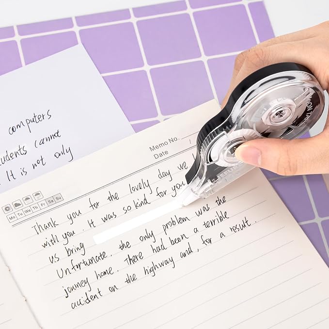 JEFURE 4 Pcs Correction Tape, 39.37 Ft White Wrong Out Tear-Resistant Bulk, Instant Corrections Easy to Use Applicator for School, Office, Note Taking, Journal (Tape Width 0.2 in，Clear)