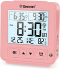 Geevon Small Digital Atomic Alarm Clock for Bedroom, Travel Table Clock with Auto/8s Backlight, 2 Alarm, Temperature, Desk Clock Battery Operated for Deep Sleepers Kids Elderly Home Office, Pink