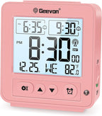 Geevon Small Digital Atomic Alarm Clock for Bedroom, Travel Table Clock with Auto/8s Backlight, 2 Alarm, Temperature, Desk Clock Battery Operated for Deep Sleepers Kids Elderly Home Office, Pink