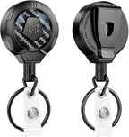 MNGARISTA Upgraded Heavy Duty Retractable Keychain with Belt Clip, 10 OZ Retraction, 31.5" Stainless Steel Cord Key Chain, 3K Carbon Fiber ID Badge Reel Holder with Badge Strap and Key Ring, 2 Pack