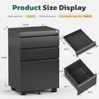 Greenvelly 3 Drawer Mobile File Cabinet with Lock, Metal Filing Cabinet on Wheels, Under Desk File Cabinet for Home Office Organizer Letter/Legal/A4 File (Assembly Required, Black)