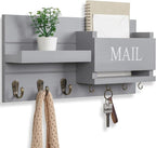 Lwenki Mail Organizer for Wall Mount – Key Holder with Shelf Includes Letter Holder and Hooks for Hallway Farmhouse Decor – Rustic Wood with Flush Mounting Hardware (16.5” x 9.1” x 3.4”) (Gray)