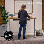 UPLIFTDESK V3 2-Leg Maple Laminate Wood Standing Desk – Adjustable Height, Advanced 1-Touch Memory Keypad, Under Desk Cable Management, Wire Grommets & Rocker Board (Black C-Frame, 80 x 30 inch)