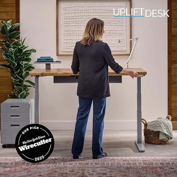 UPLIFTDESK V3 2-Leg Black Laminate Wood Standing Desk – Adjustable Height, Advanced 1-Touch Memory Keypad, Under Desk Cable Management, Wire Grommets & Rocker Board (Black C-Frame, 60 x 30 inch)