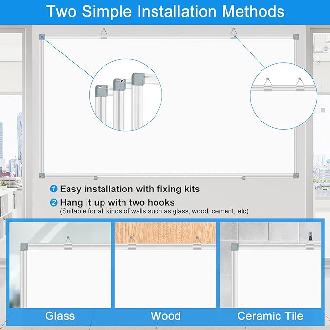 White Board Dry Erase Whiteboard for Wall 48" x 36" Aluminum Presentation Magnetic Whiteboards with Long Pen Tray, 12 Magnets, 3 Markers & 1 Eraser