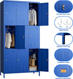 SUPEER 9 Doors Metal Locker for Employees with 27 Hooks and Business Card Holder,Metal Locker with Ventilation Holes for School Garage Office Gym Home,Assembly Required,Blue