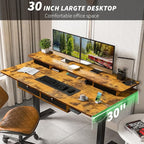 Kingant 55 x 30 Inch Electric Standing Desk with 4 Drawers, Adjustable Height Computer Desk for Home Office, Large Workstation Sit Stand Up Desk with Built-in USB A/C Charging Ports, Rustic Brown