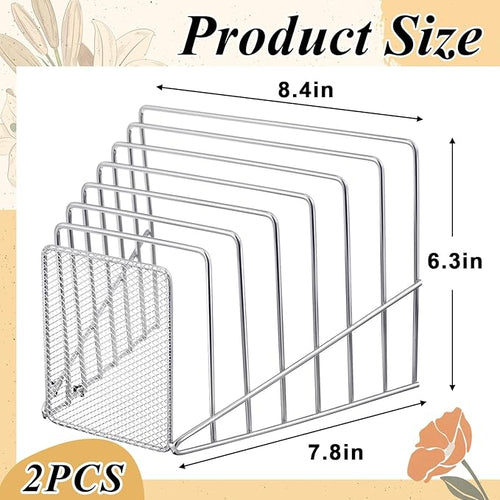 2 Pcs 7 Section Incline File Sorter Metal Wire Mesh File Rack for Desktop Letter Sorter for Magazine Folder Book Organizer Home Office School Paper Mail Desk Storage Holder (Silver)
