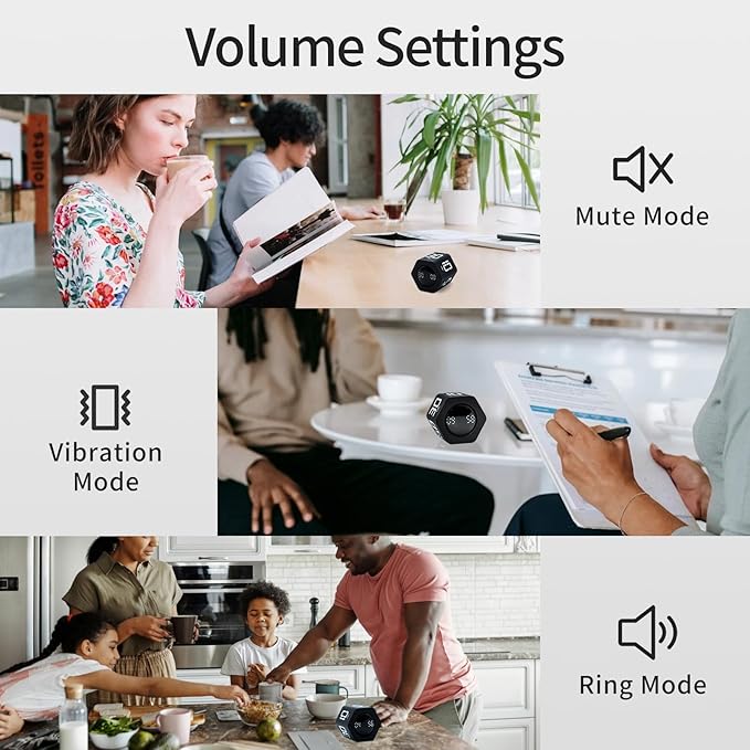 Productivity Timer Flip Gravity Sensor Cube Timer Countdown & Countup,Mute & Vibrate & Sound，5/10/30/60min & Custom Timing, Perfect for ADHD,Work,Learning,Kitchen Cooking (2, White +Black Hexagon)