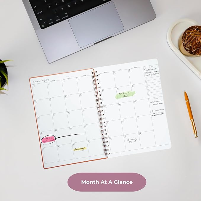 Merely Home | Ultimate Yearly, Daily, Weekly, Monthly Planner | 8.25" x 11.75" | To Do List Notebook for Work | Simple Design | Multiple Layouts | Academic Planner and Organizer Notebook (Pink, Yearly Planner - Portrait)